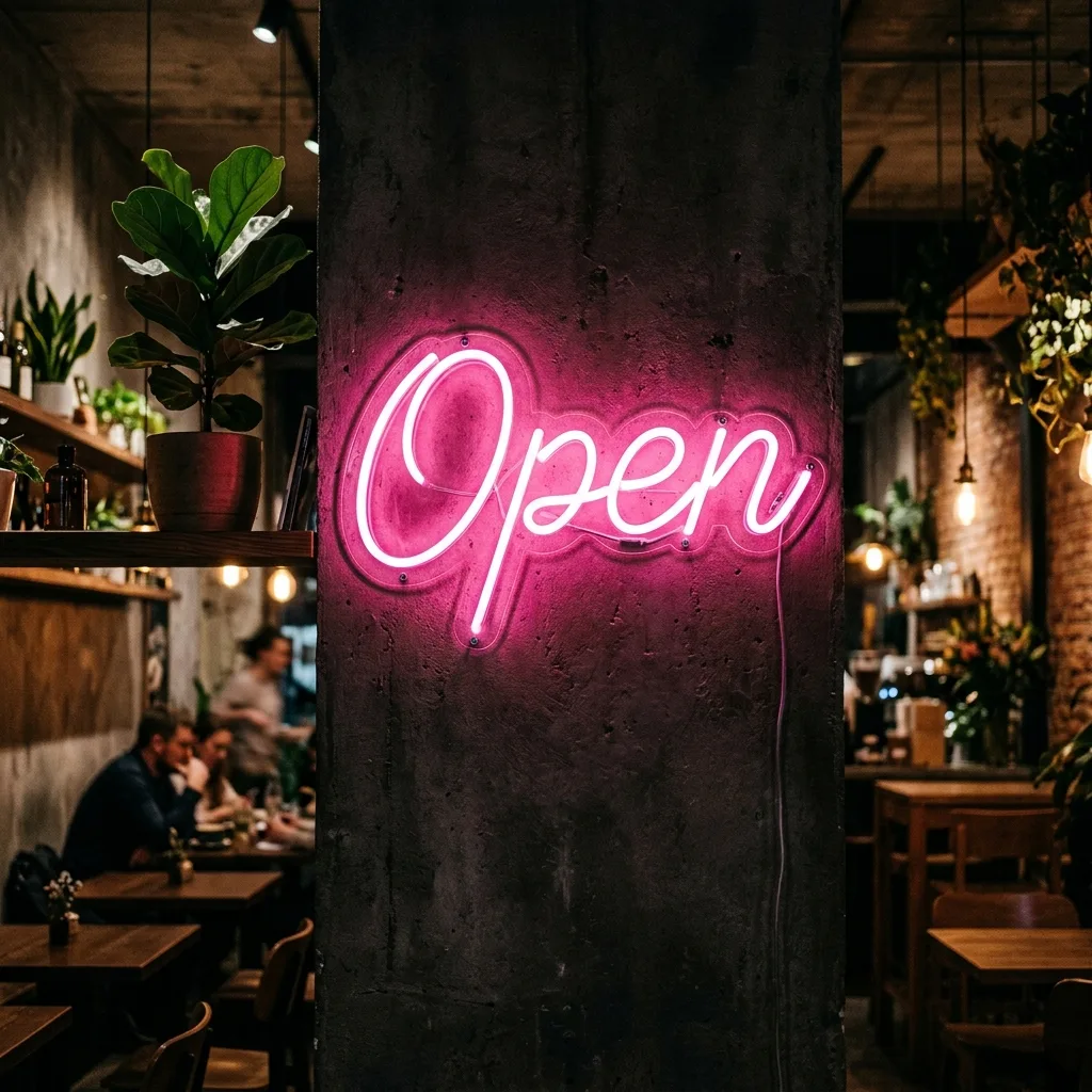Custom LED neon sign glowing on a wall