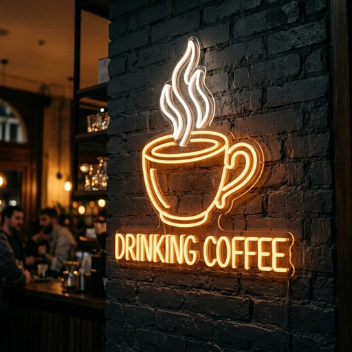 Drinking Coffee Outline Neon Sign