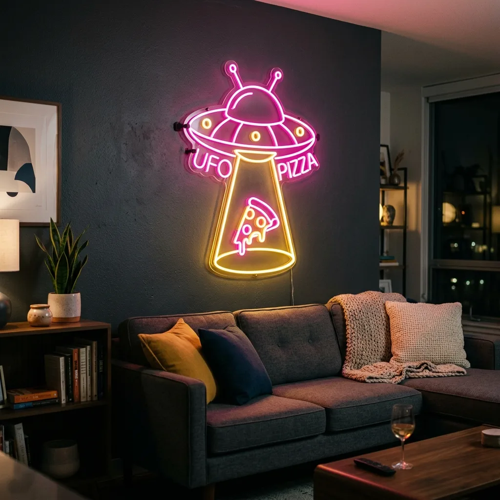 Alien Pizza UFO Neon Sign