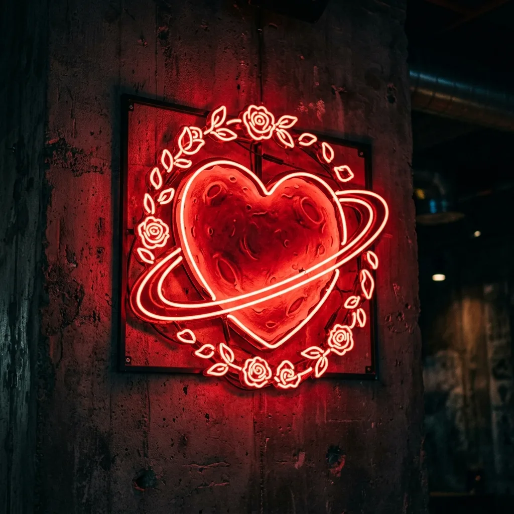 Floral Planet Heart Neon Sign